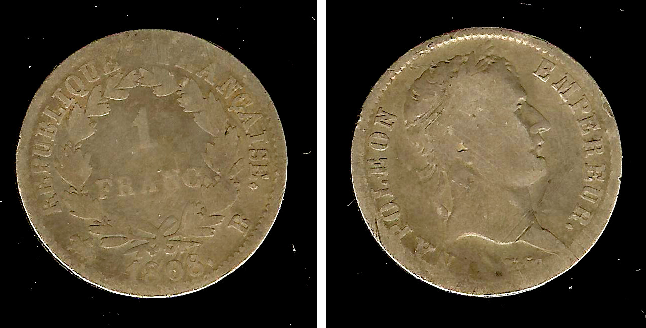 1 franc Emperor Napoleon 1808B aF